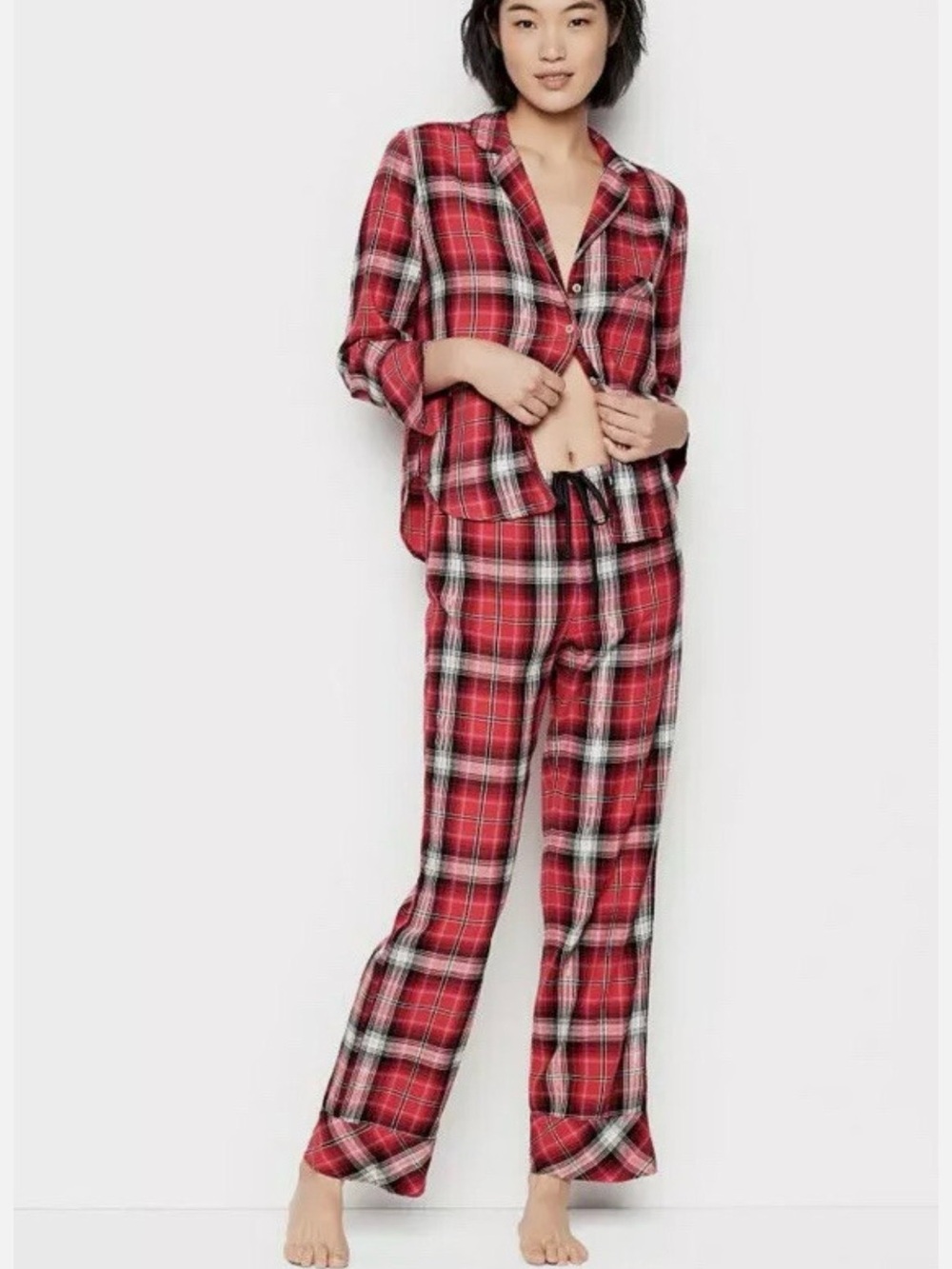 Red Plaid Women's Two-Piece Pajama Set Victoria Secret XS